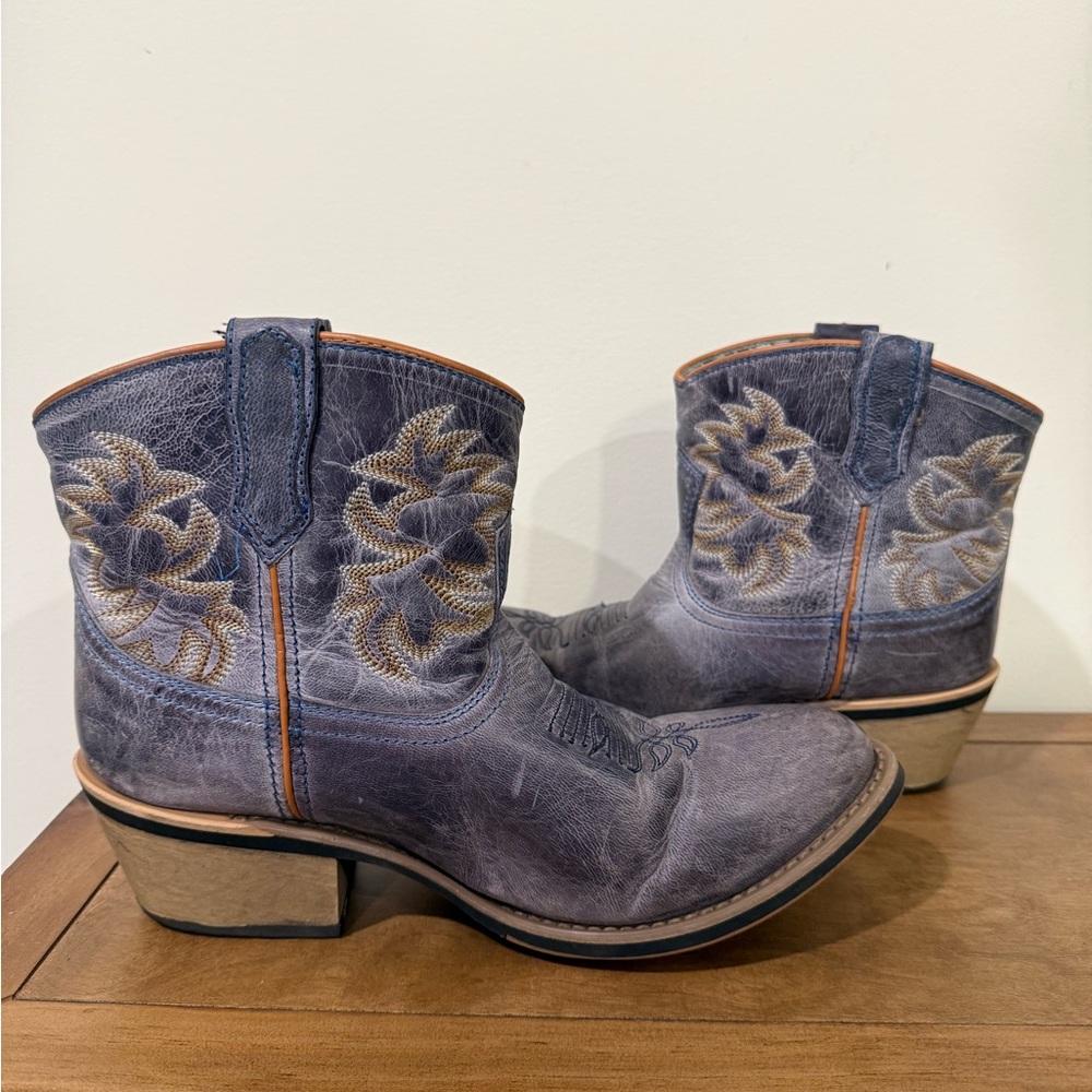 Laredo Distressed Blue and Tan Heeled Boots